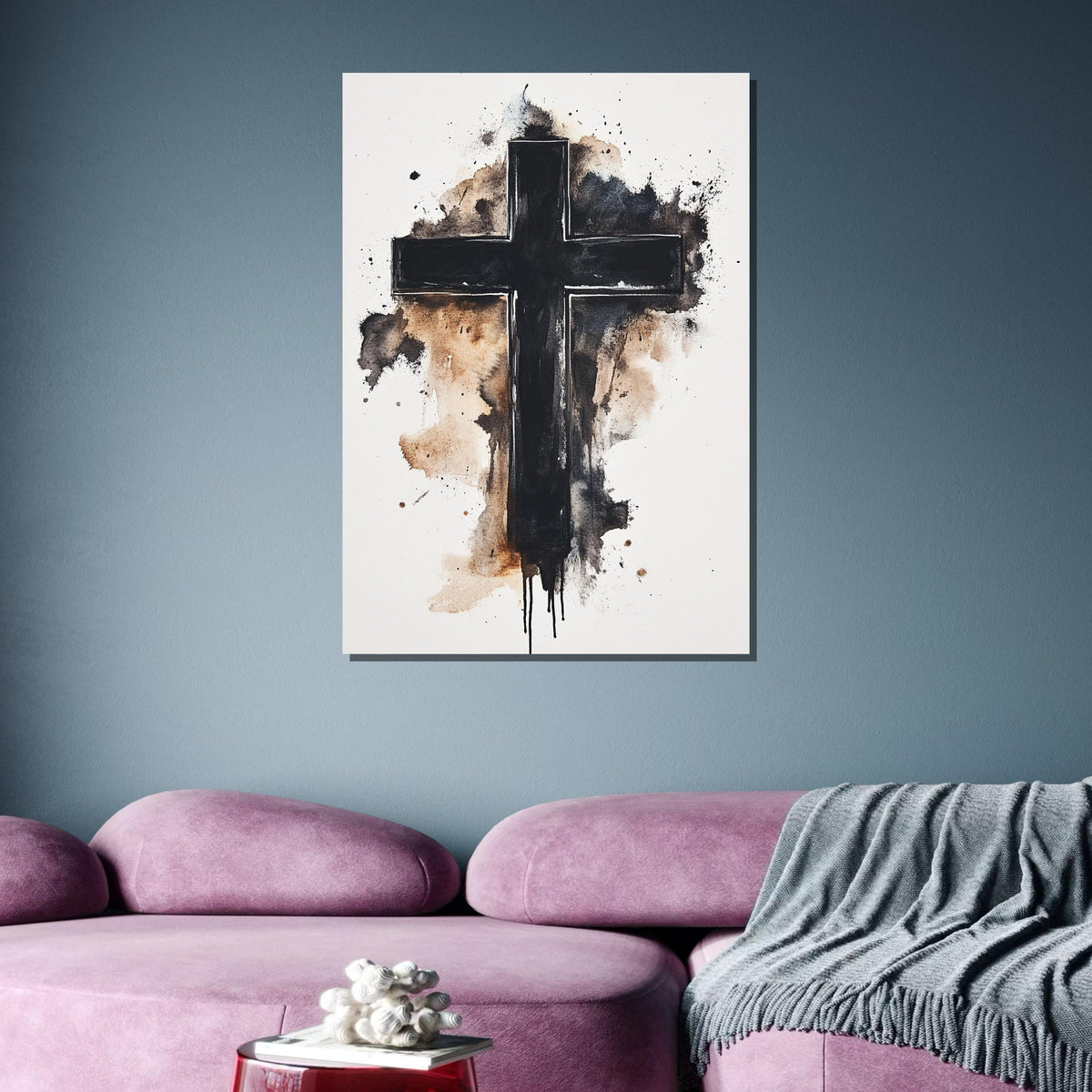 Minimalist Cross Canvas, Abstract Black Cross Art, Faith-Inspired Wall Decor,Spiritual Home Decor,Christian
