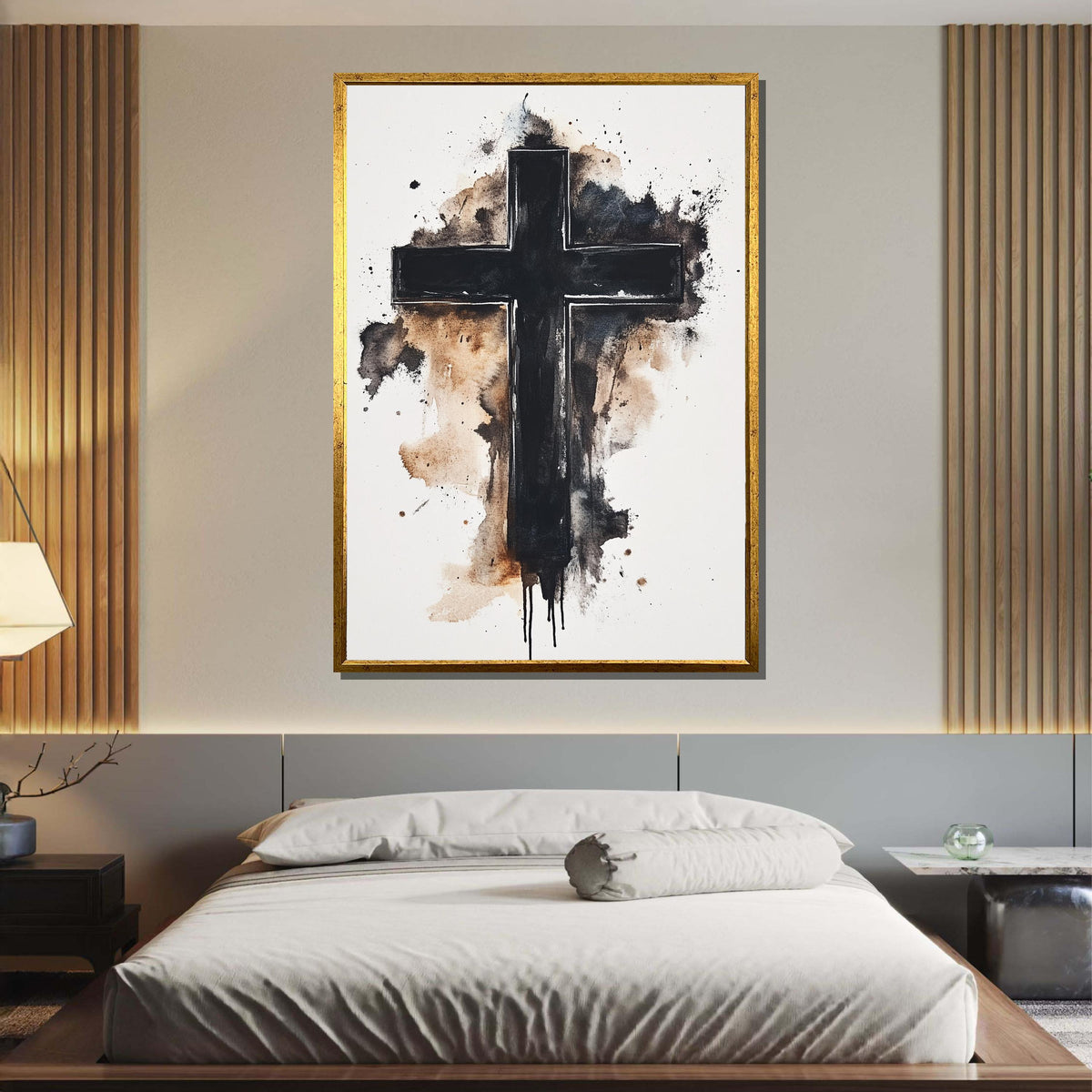 Minimalist Cross Canvas, Abstract Black Cross Art, Faith-Inspired Wall Decor,Spiritual Home Decor,Christian