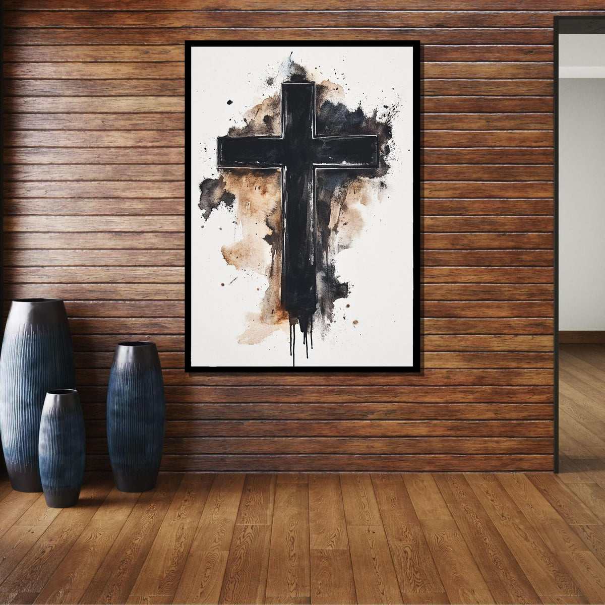 Minimalist Cross Canvas, Abstract Black Cross Art, Faith-Inspired Wall Decor,Spiritual Home Decor,Christian