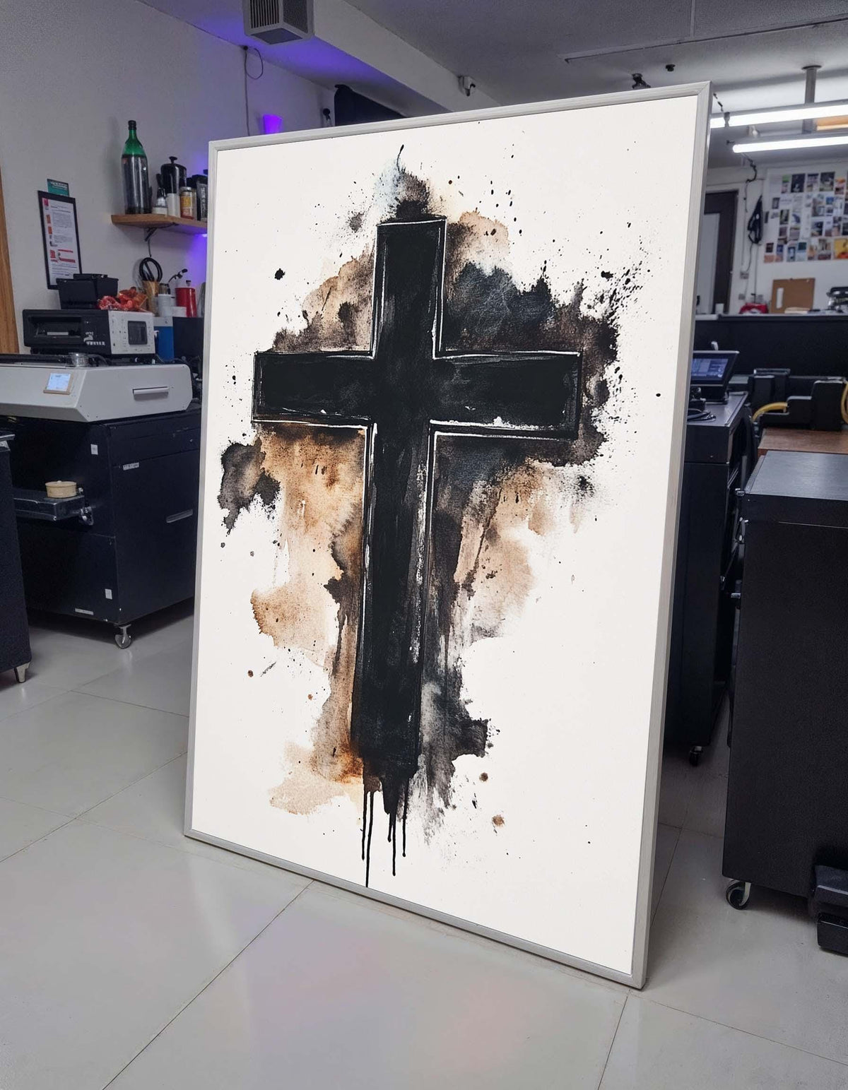 Minimalist Cross Canvas, Abstract Black Cross Art, Faith-Inspired Wall Decor,Spiritual Home Decor,Christian