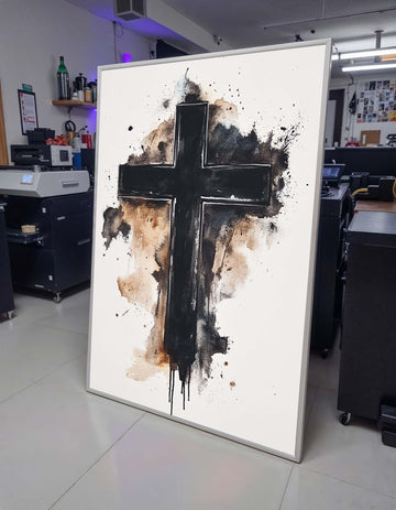 Minimalist Cross Canvas, Abstract Black Cross Art, Faith-Inspired Wall Decor,Spiritual Home Decor,Christian