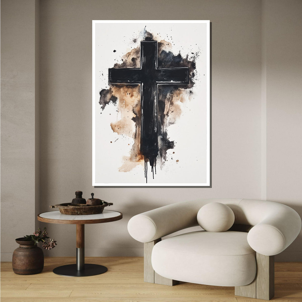 Minimalist Cross Canvas, Abstract Black Cross Art, Faith-Inspired Wall Decor,Spiritual Home Decor,Christian
