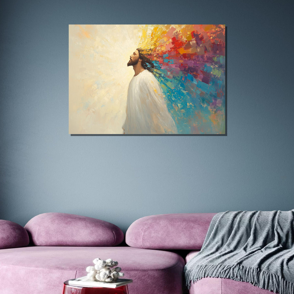 Colorful Jesus Canvas, Radiant Faith Art,Inspirational Christian Wall Decor,Jesus with Vibrant Aura, Modern Spiritual Painting,Ready to Hang