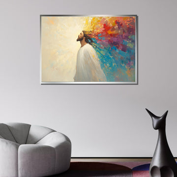Colorful Jesus Canvas, Radiant Faith Art,Inspirational Christian Wall Decor,Jesus with Vibrant Aura, Modern Spiritual Painting,Ready to Hang