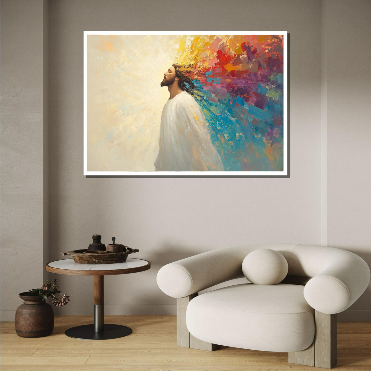 Colorful Jesus Canvas, Radiant Faith Art,Inspirational Christian Wall Decor,Jesus with Vibrant Aura, Modern Spiritual Painting,Ready to Hang
