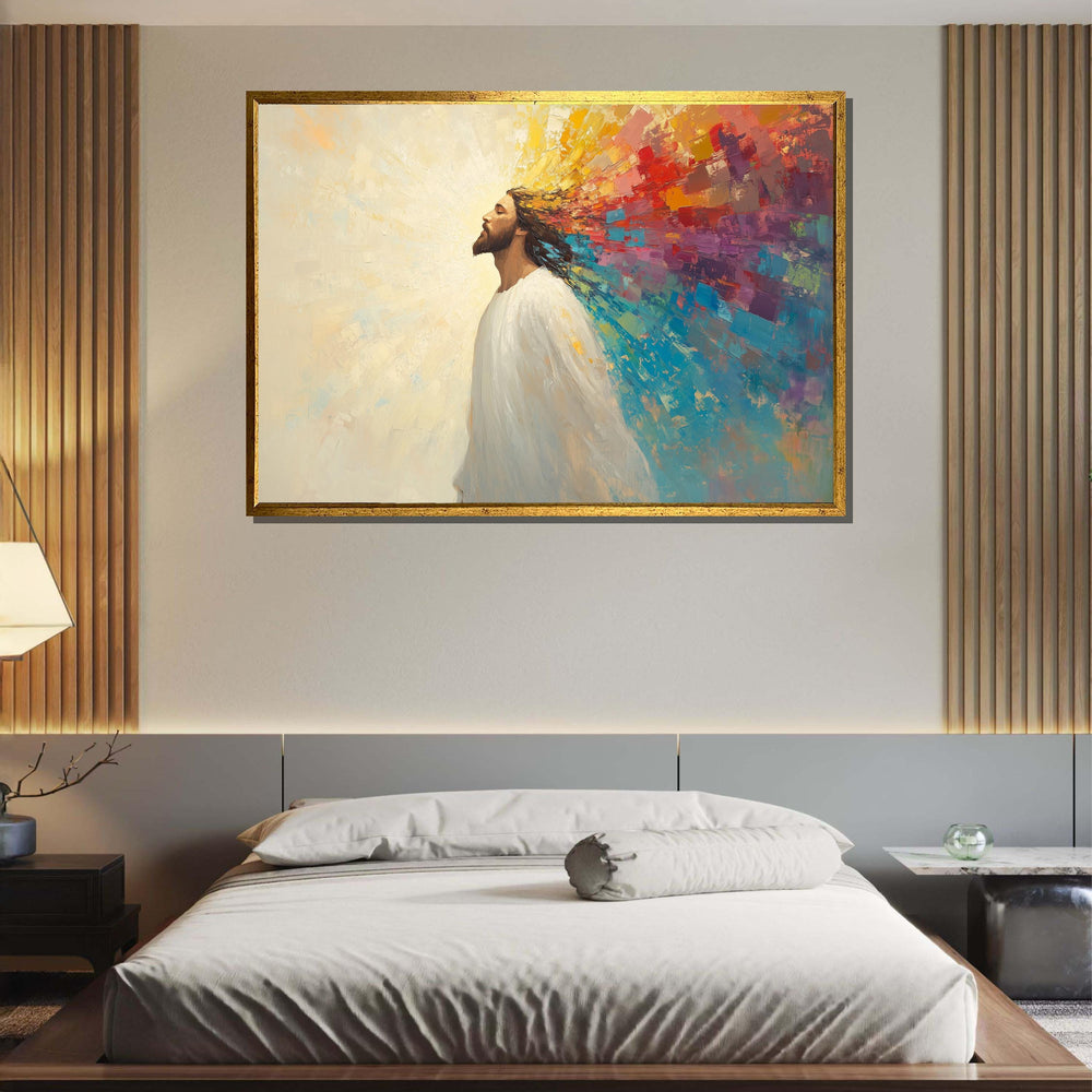Colorful Jesus Canvas, Radiant Faith Art,Inspirational Christian Wall Decor,Jesus with Vibrant Aura, Modern Spiritual Painting,Ready to Hang