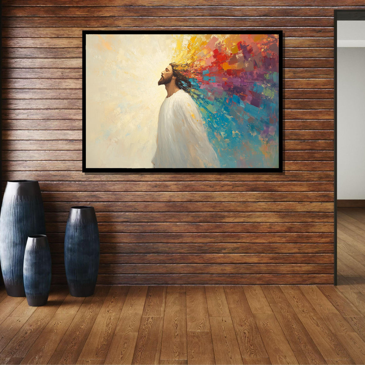 Colorful Jesus Canvas, Radiant Faith Art,Inspirational Christian Wall Decor,Jesus with Vibrant Aura, Modern Spiritual Painting,Ready to Hang