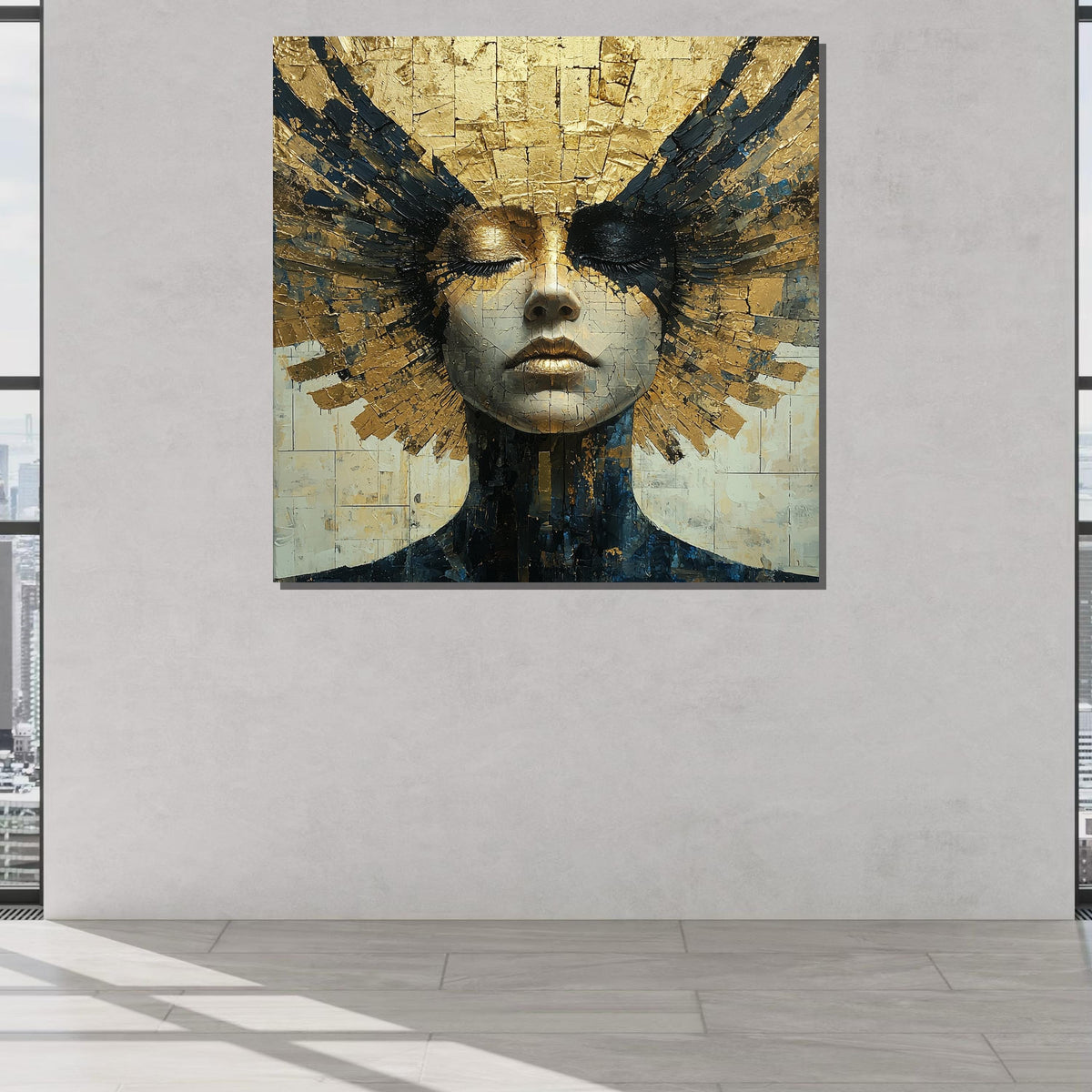 Golden Goddess Canvas, Abstract Female Portrait, Luxurious Gold Foil Art, Divine Feminine Wall Decor, Elegant Modern Artwork, Ready to Hang