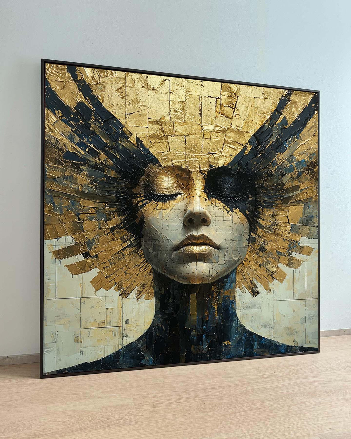 Golden Goddess Canvas, Abstract Female Portrait, Luxurious Gold Foil Art, Divine Feminine Wall Decor, Elegant Modern Artwork, Ready to Hang