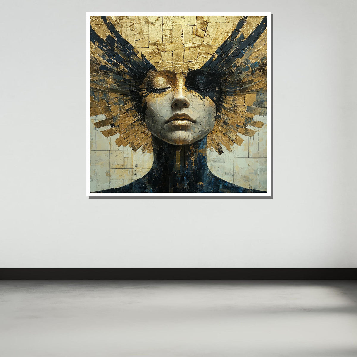 Golden Goddess Canvas, Abstract Female Portrait, Luxurious Gold Foil Art, Divine Feminine Wall Decor, Elegant Modern Artwork, Ready to Hang