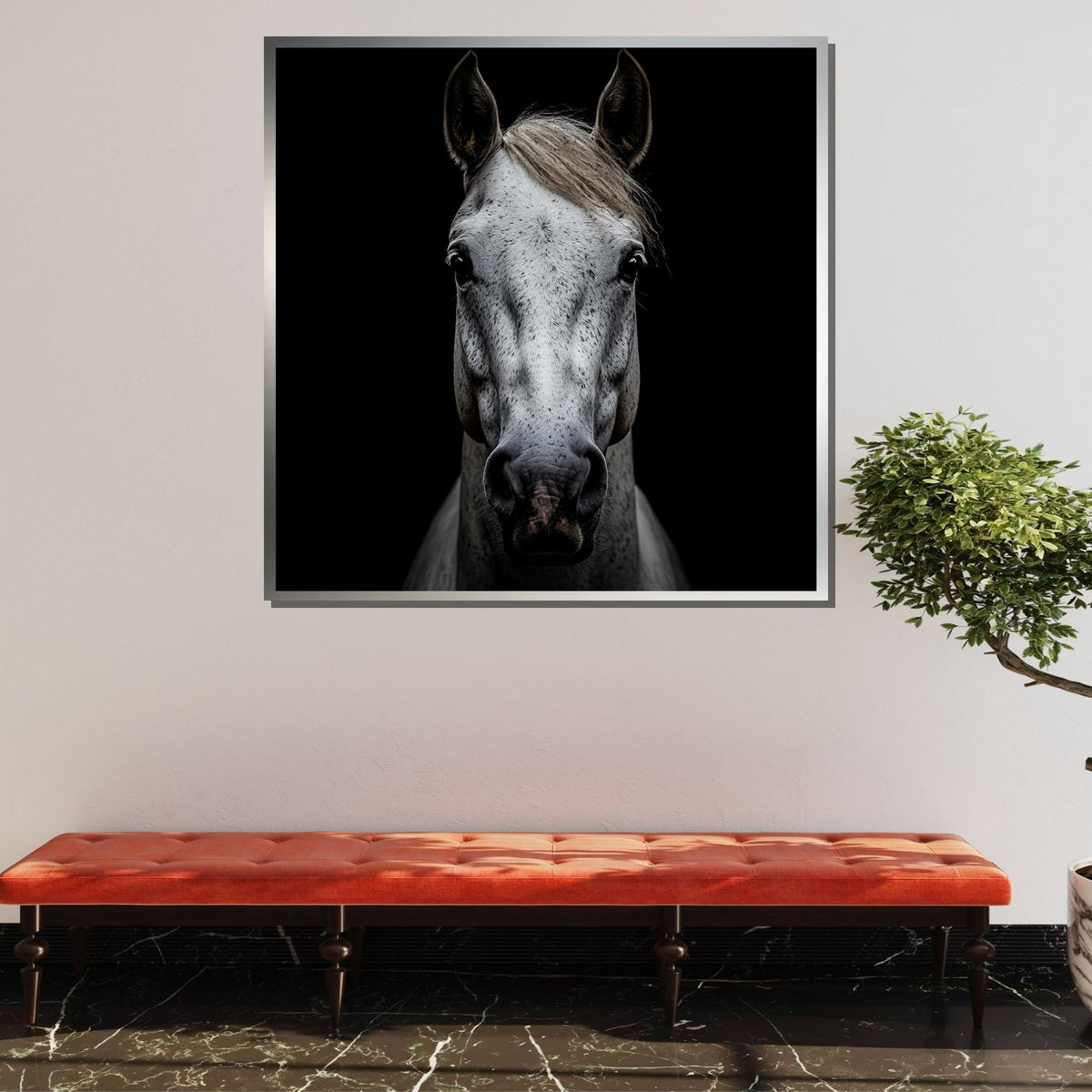 White Horse Portrait, Elegant Equine Wall Art, Black Background Horse Photography, Animal Decor, Minimalist Horse Artwork, Ready to Hang