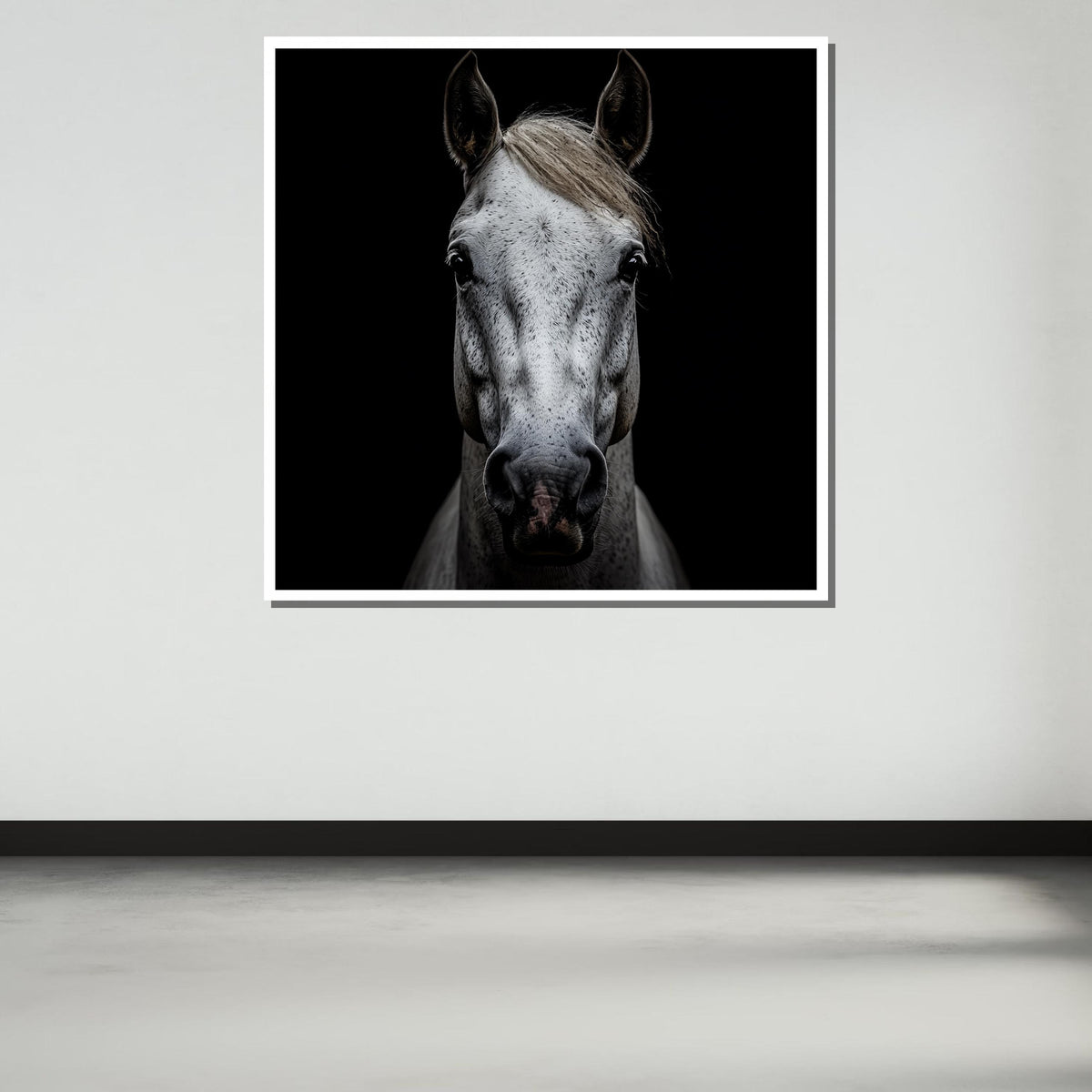 White Horse Portrait, Elegant Equine Wall Art, Black Background Horse Photography, Animal Decor, Minimalist Horse Artwork, Ready to Hang
