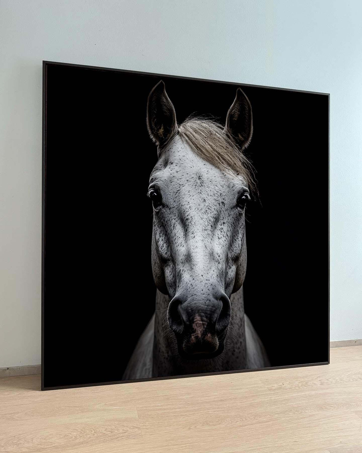 White Horse Portrait, Elegant Equine Wall Art, Black Background Horse Photography, Animal Decor, Minimalist Horse Artwork, Ready to Hang