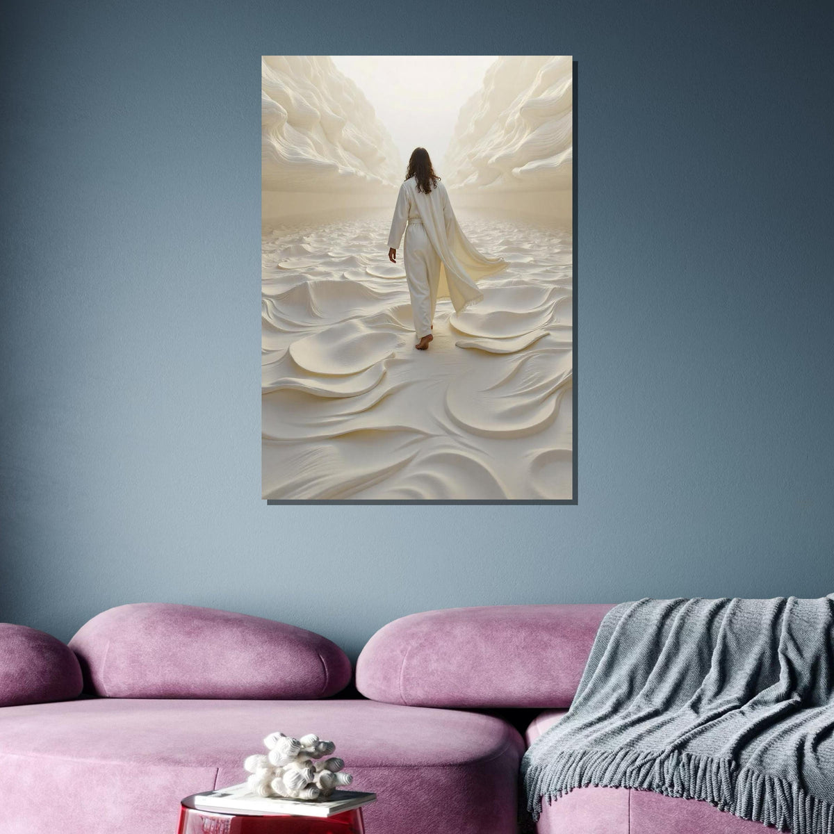 Walking on Water Canvas Art, Divine Ocean Scene, Jesus Art Print, Inspirational Wall Decor, Religious Artwork ,Christian Gift