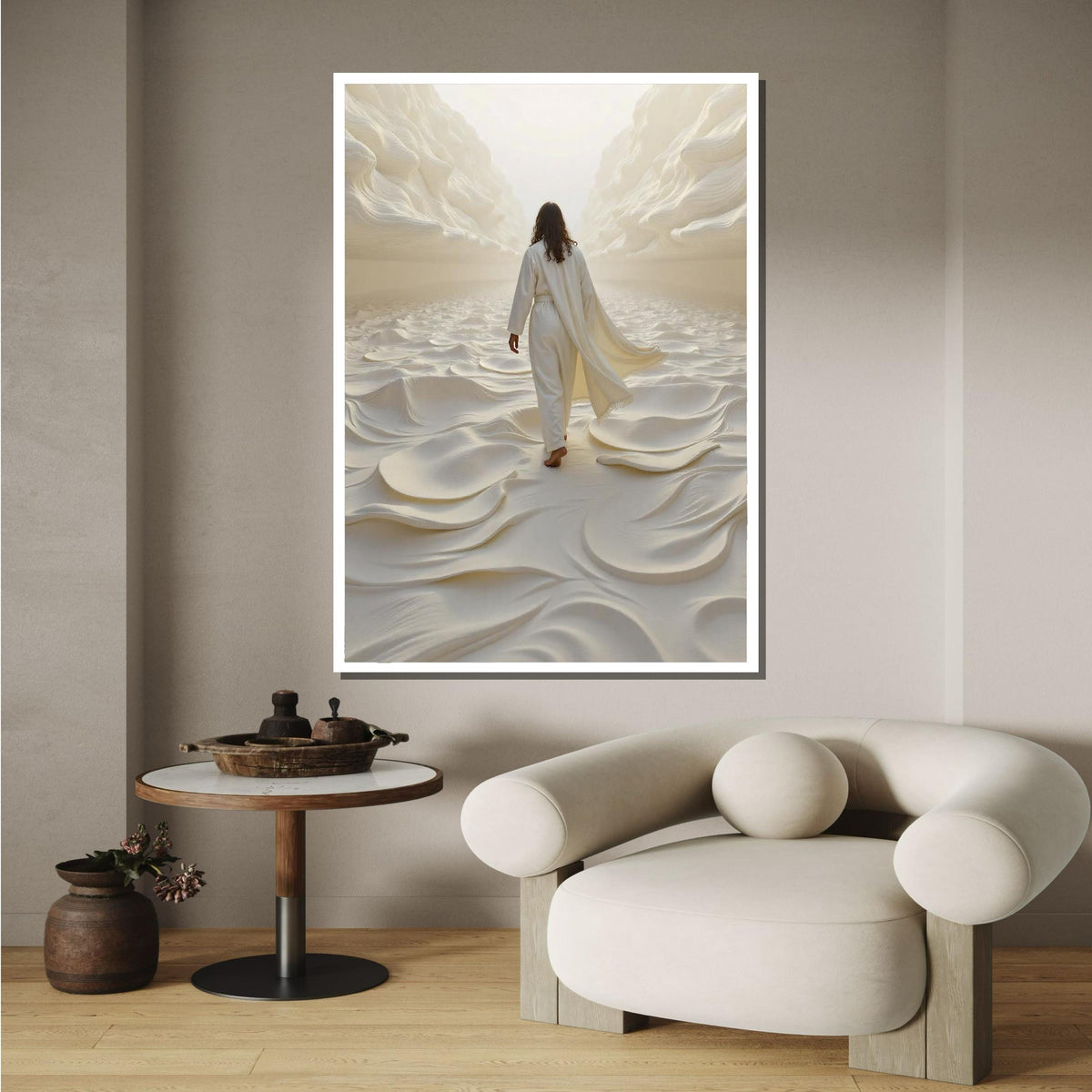 Walking on Water Canvas Art, Divine Ocean Scene, Jesus Art Print, Inspirational Wall Decor, Religious Artwork ,Christian Gift