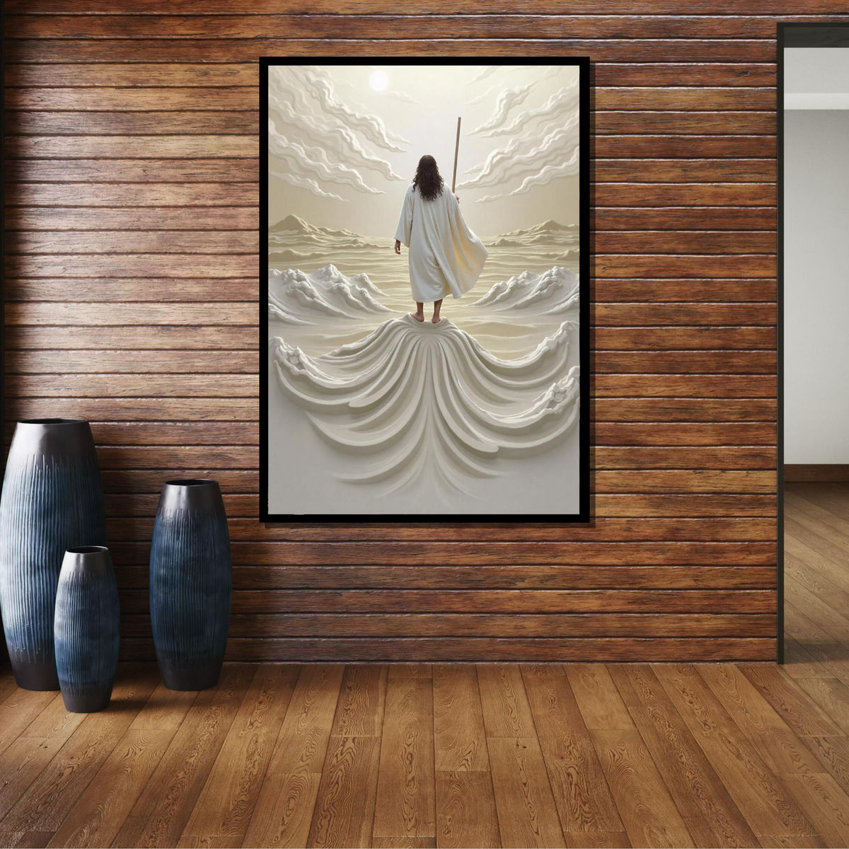 Walking on Water Canvas Art, Divine Ocean Scene, Jesus Art Print, Inspirational Wall Decor, Religious Artwork ,Christian Gift