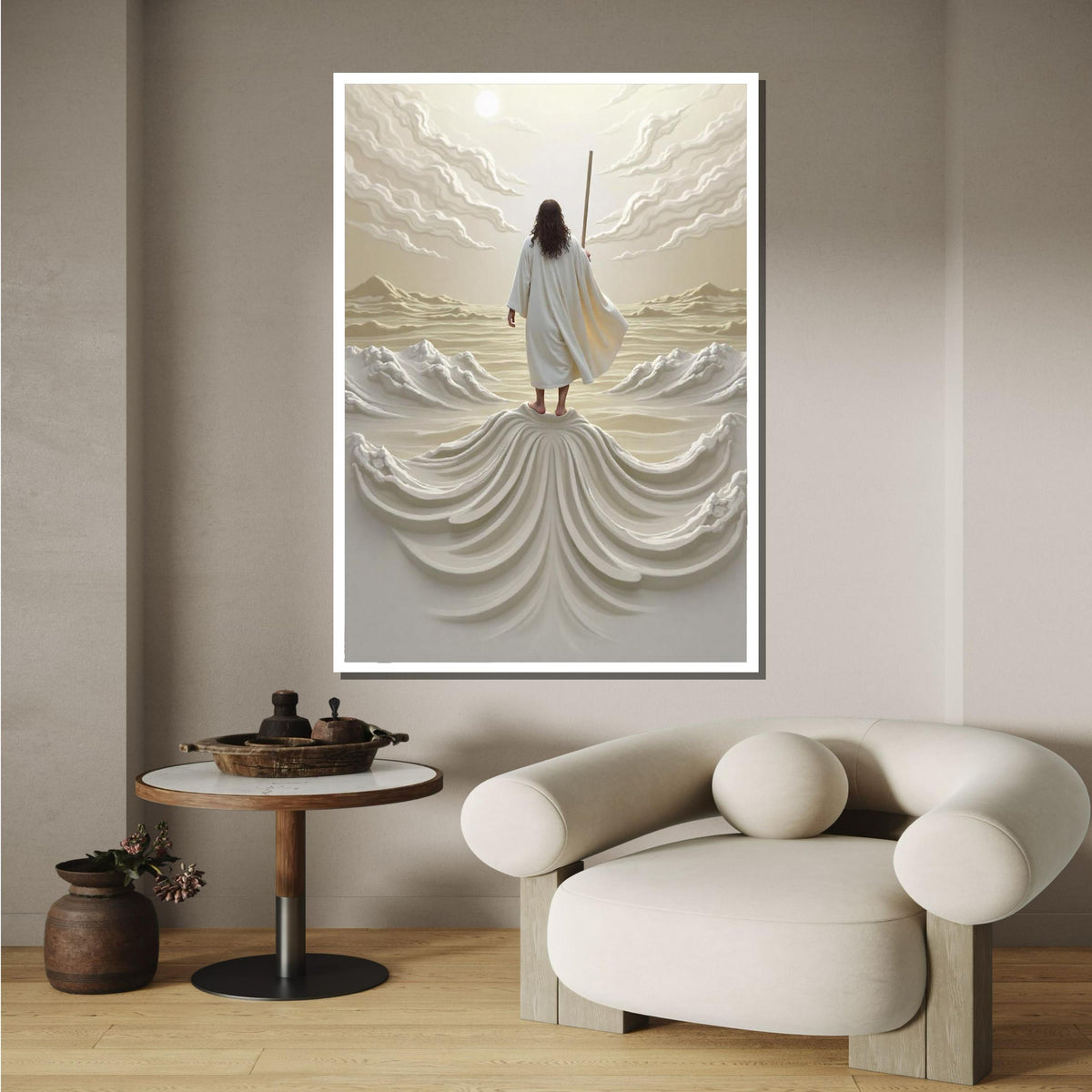 Walking on Water Canvas Art, Divine Ocean Scene, Jesus Art Print, Inspirational Wall Decor, Religious Artwork ,Christian Gift