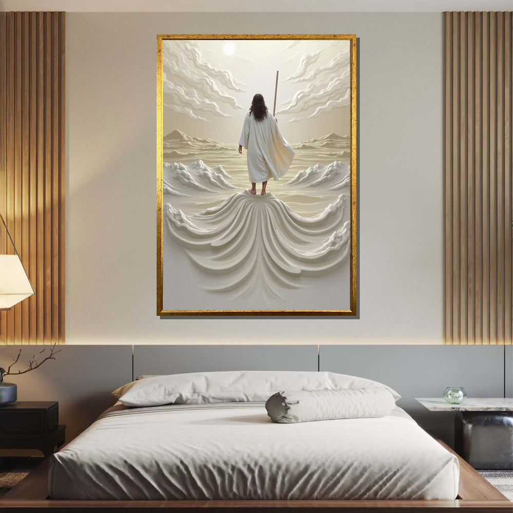 Walking on Water Canvas Art, Divine Ocean Scene, Jesus Art Print, Inspirational Wall Decor, Religious Artwork ,Christian Gift