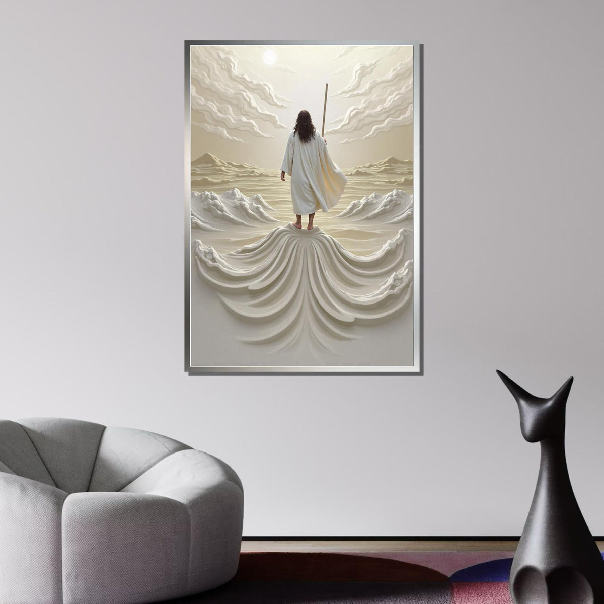 Walking on Water Canvas Art, Divine Ocean Scene, Jesus Art Print, Inspirational Wall Decor, Religious Artwork ,Christian Gift