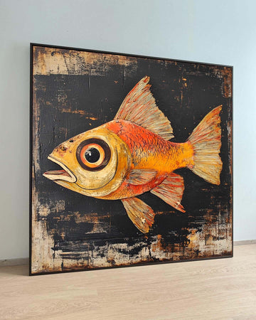 Rustic Fish Wall Art, Vintage-Inspired Fish Painting, Coastal Nautical Decor,Colorful Fish Background, Unique Sea Life Artwork,Ready to Hang