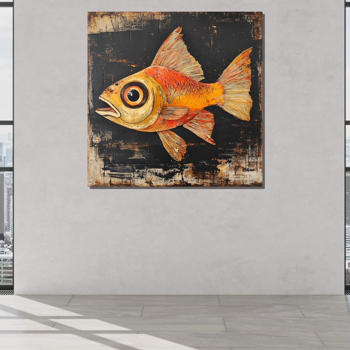 Rustic Fish Wall Art, Vintage-Inspired Fish Painting, Coastal Nautical Decor,Colorful Fish Background, Unique Sea Life Artwork,Ready to Hang