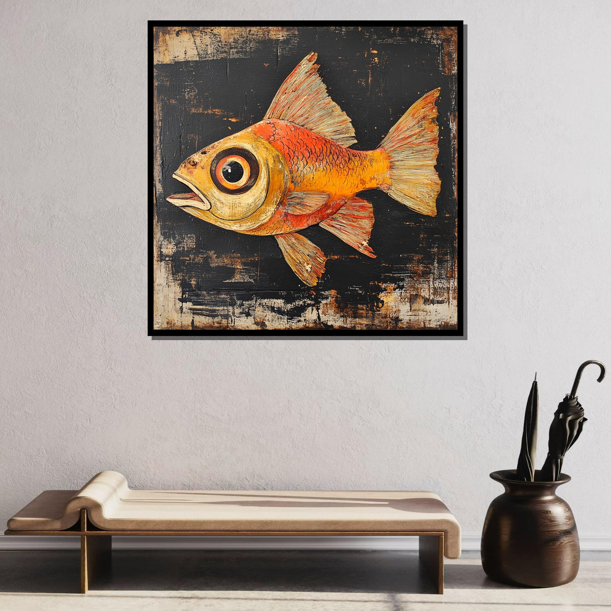 Rustic Fish Wall Art, Vintage-Inspired Fish Painting, Coastal Nautical Decor,Colorful Fish Background, Unique Sea Life Artwork,Ready to Hang