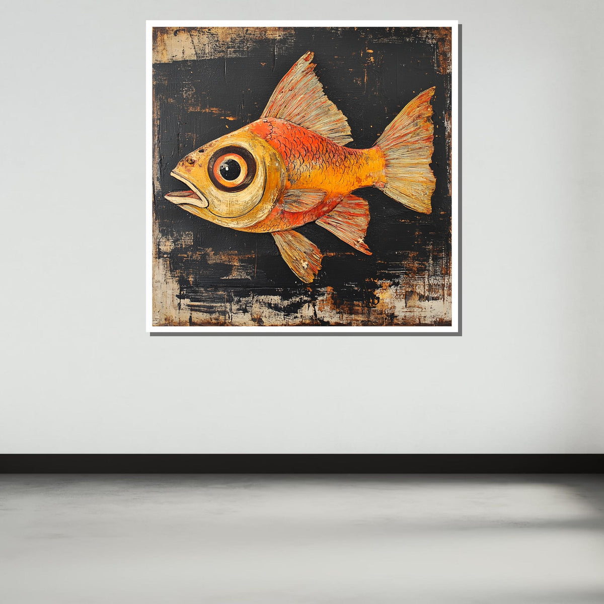 Rustic Fish Wall Art, Vintage-Inspired Fish Painting, Coastal Nautical Decor,Colorful Fish Background, Unique Sea Life Artwork,Ready to Hang