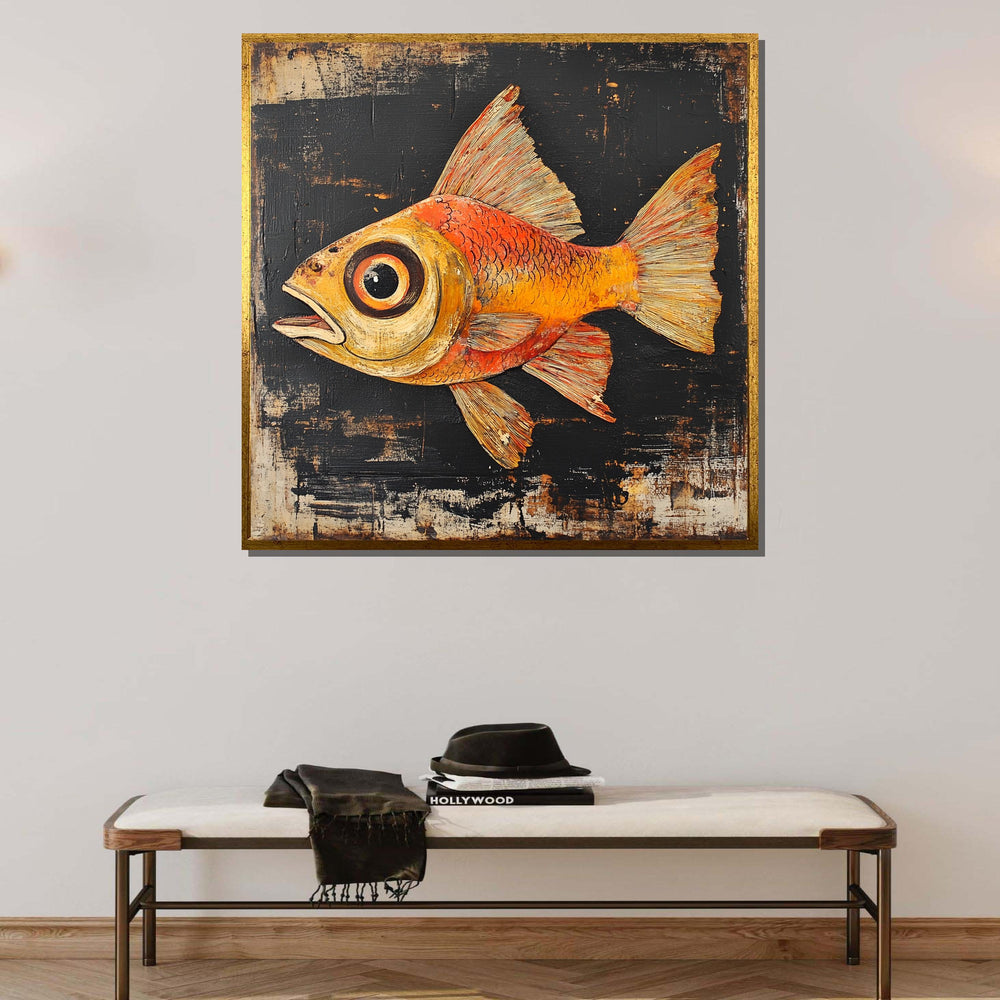 Rustic Fish Wall Art, Vintage-Inspired Fish Painting, Coastal Nautical Decor,Colorful Fish Background, Unique Sea Life Artwork,Ready to Hang