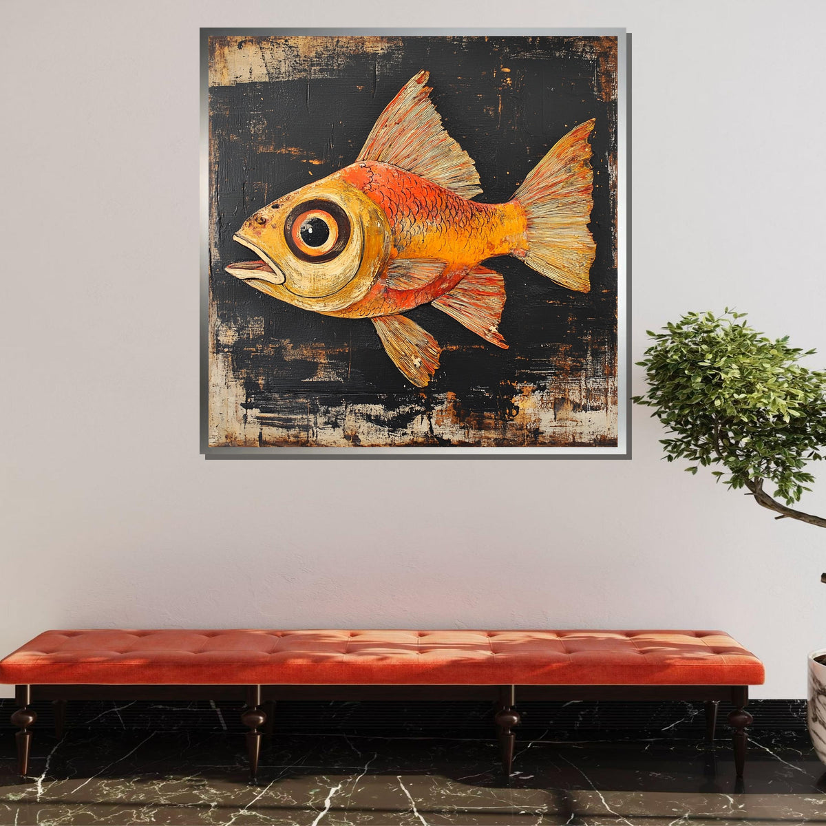 Rustic Fish Wall Art, Vintage-Inspired Fish Painting, Coastal Nautical Decor,Colorful Fish Background, Unique Sea Life Artwork,Ready to Hang