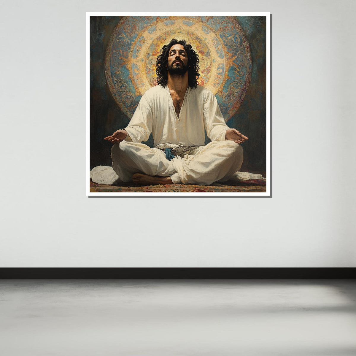 Sacred Meditation Canvas, Enlightened Jesus Art, Spiritual Reflection Wall Decor, Divine Peace Portrait, Inspirational Meditation Artwork