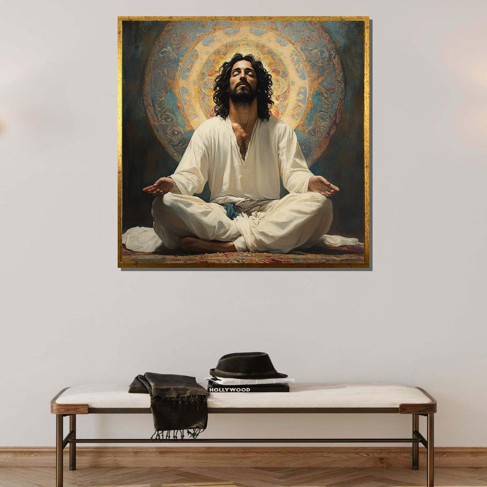 Sacred Meditation Canvas, Enlightened Jesus Art, Spiritual Reflection Wall Decor, Divine Peace Portrait, Inspirational Meditation Artwork