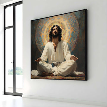 Sacred Meditation Canvas, Enlightened Jesus Art, Spiritual Reflection Wall Decor, Divine Peace Portrait, Inspirational Meditation Artwork
