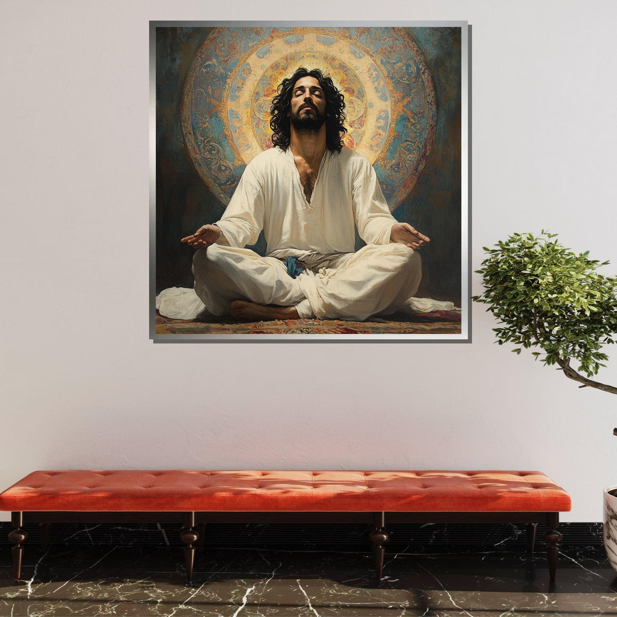 Sacred Meditation Canvas, Enlightened Jesus Art, Spiritual Reflection Wall Decor, Divine Peace Portrait, Inspirational Meditation Artwork
