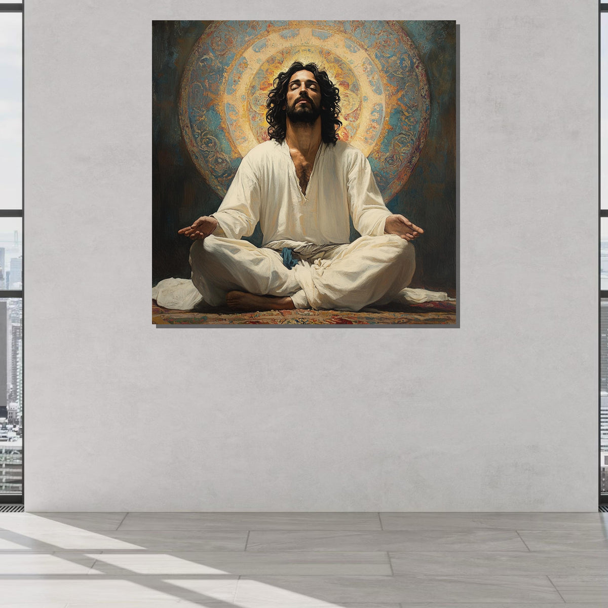 Sacred Meditation Canvas, Enlightened Jesus Art, Spiritual Reflection Wall Decor, Divine Peace Portrait, Inspirational Meditation Artwork