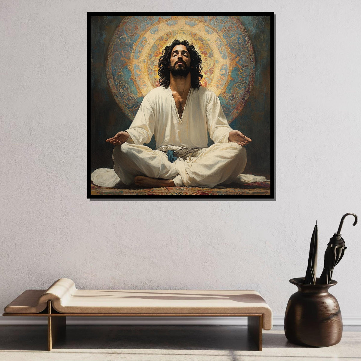 Sacred Meditation Canvas, Enlightened Jesus Art, Spiritual Reflection Wall Decor, Divine Peace Portrait, Inspirational Meditation Artwork