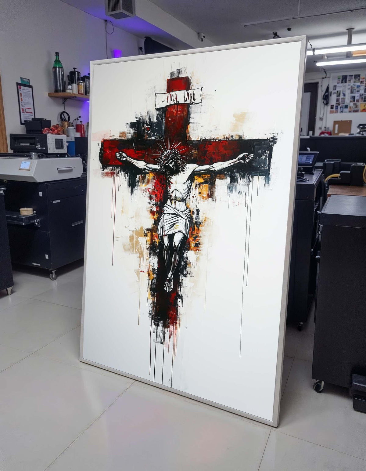 Abstract Crucifixion Canvas, Jesus on the Cross Art, Modern Religious Wall Decor, Spiritual Expressionism Painting, Bold Christian Artwork