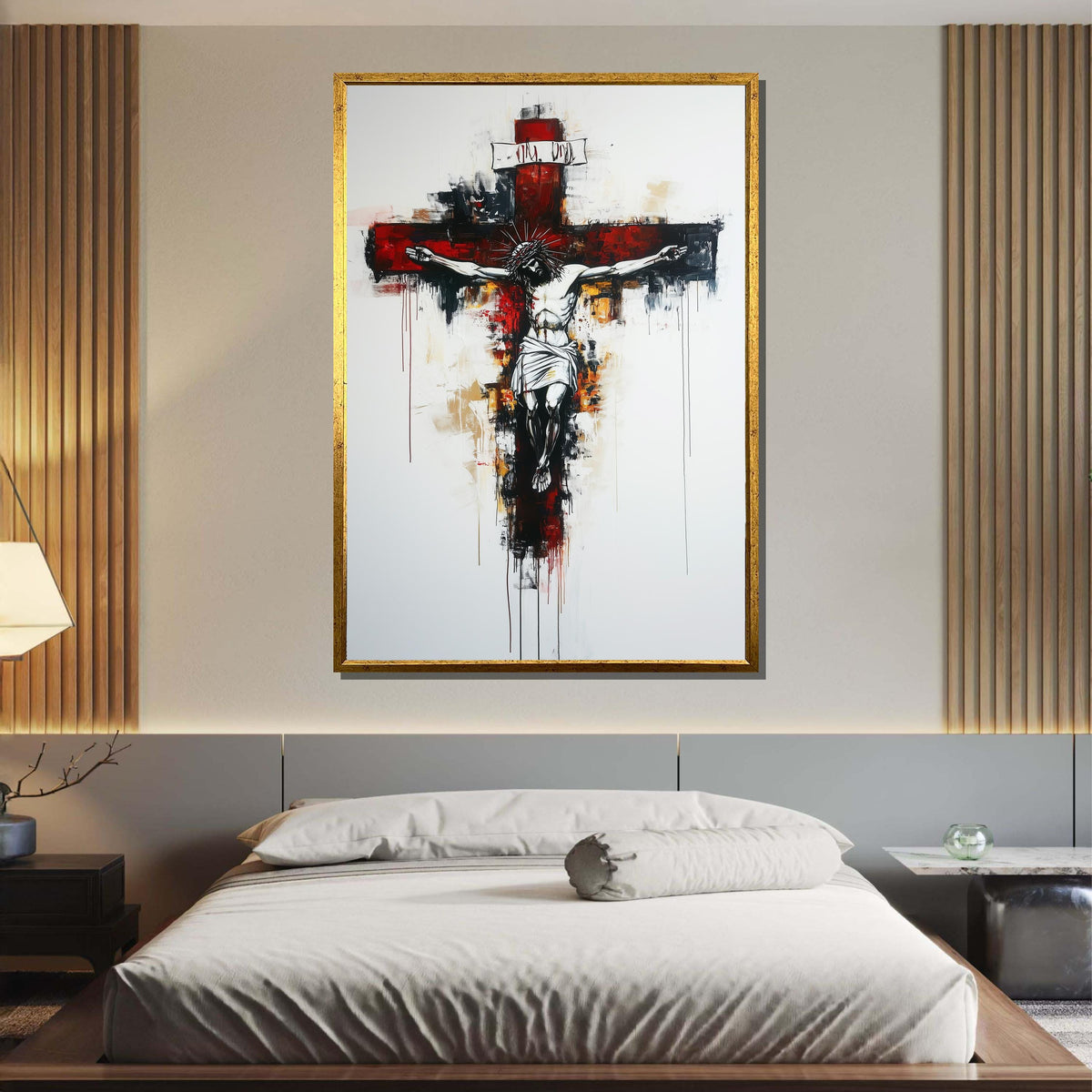 Abstract Crucifixion Canvas, Jesus on the Cross Art, Modern Religious Wall Decor, Spiritual Expressionism Painting, Bold Christian Artwork