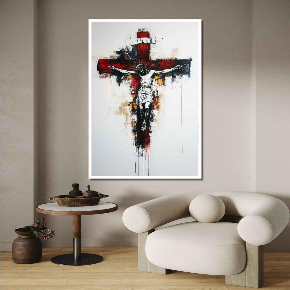 Abstract Crucifixion Canvas, Jesus on the Cross Art, Modern Religious Wall Decor, Spiritual Expressionism Painting, Bold Christian Artwork