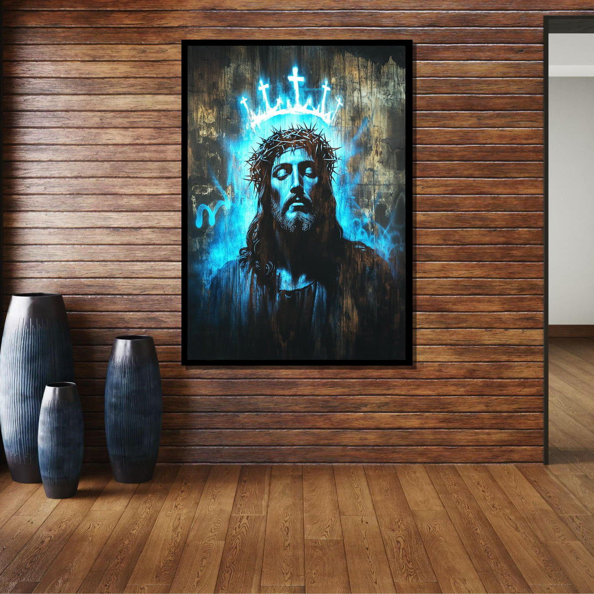 Ethereal Woman with Golden Halo, Abstract Portrait Canvas, Divine Feminine Art, Radiant Wall Decor, Ready to Hang