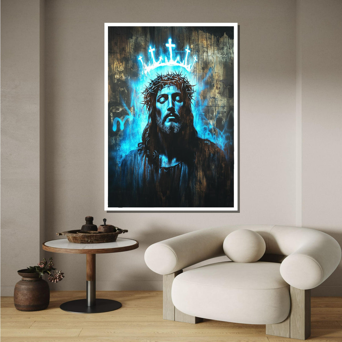 Ethereal Woman with Golden Halo, Abstract Portrait Canvas, Divine Feminine Art, Radiant Wall Decor, Ready to Hang