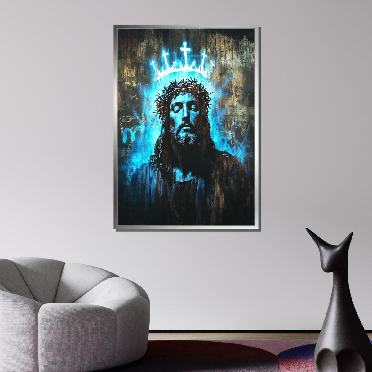 Ethereal Woman with Golden Halo, Abstract Portrait Canvas, Divine Feminine Art, Radiant Wall Decor, Ready to Hang