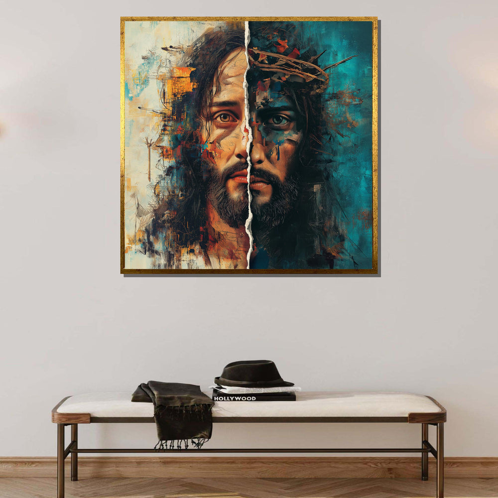 Duality of Christ Canvas, Abstract Jesus Art, Torn Identity Wall Print, Spiritual Canvas Decor, Religious Wall Art, Ready to Hang