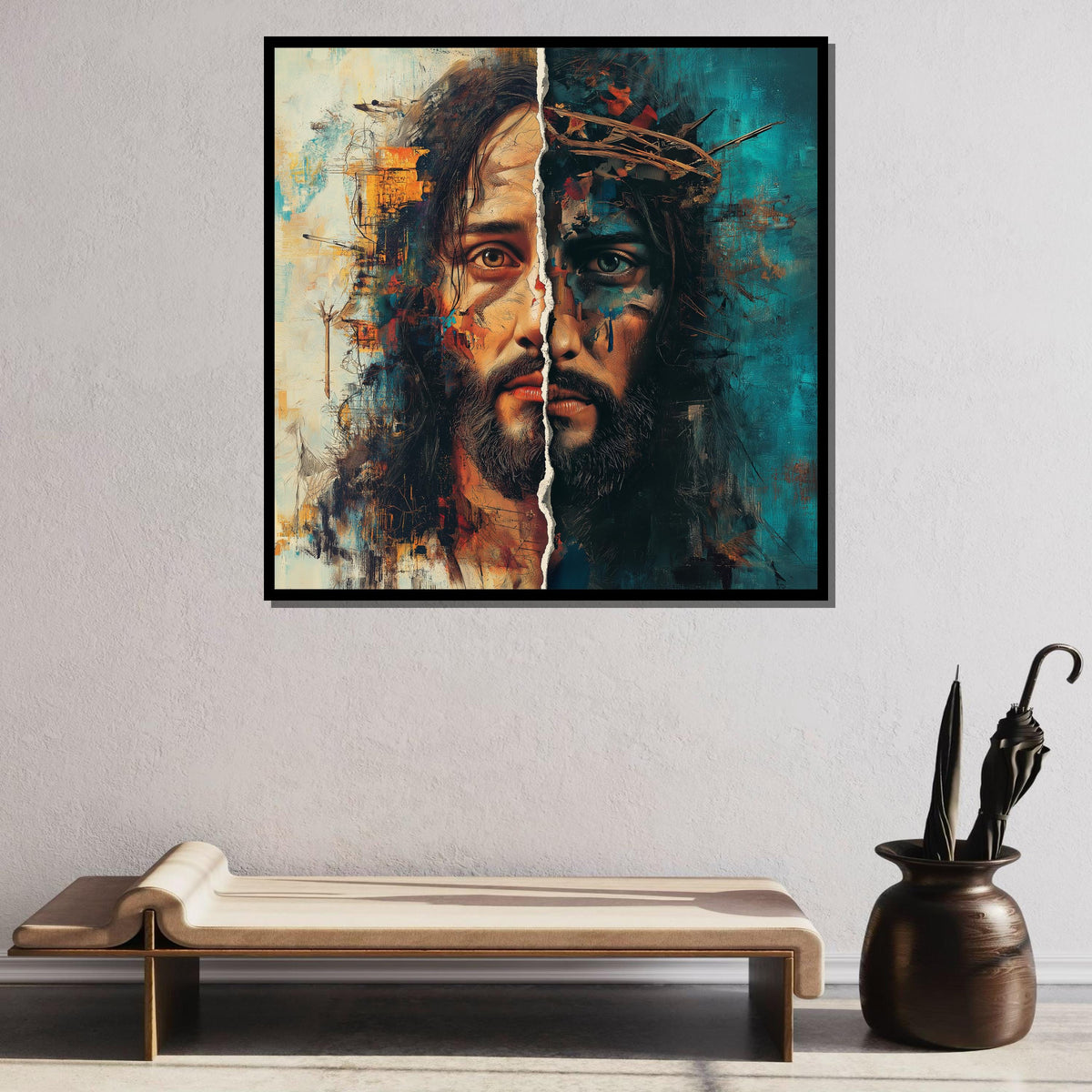 Duality of Christ Canvas, Abstract Jesus Art, Torn Identity Wall Print, Spiritual Canvas Decor, Religious Wall Art, Ready to Hang