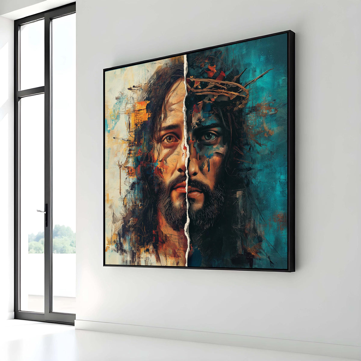 Duality of Christ Canvas, Abstract Jesus Art, Torn Identity Wall Print, Spiritual Canvas Decor, Religious Wall Art, Ready to Hang