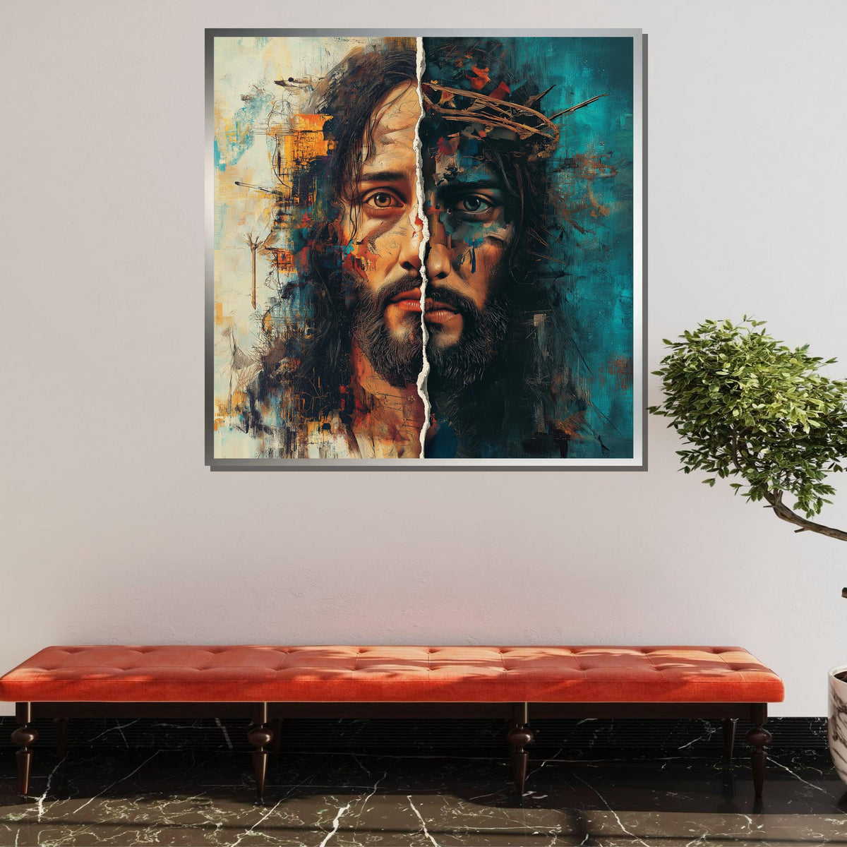 Duality of Christ Canvas, Abstract Jesus Art, Torn Identity Wall Print, Spiritual Canvas Decor, Religious Wall Art, Ready to Hang