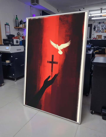 Faith and Peace Canvas, Cross with Dove Art, Spiritual Red Wall Decor, Religious Christian Print, Ready to Hang, Bold Christian Artwork