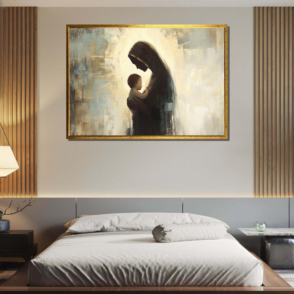 Mother and Child Silhouette Canvas, Holy Madonna Art, Modern Religious Wall Decor, Spiritual Motherhood Artwork, Ready to Hang