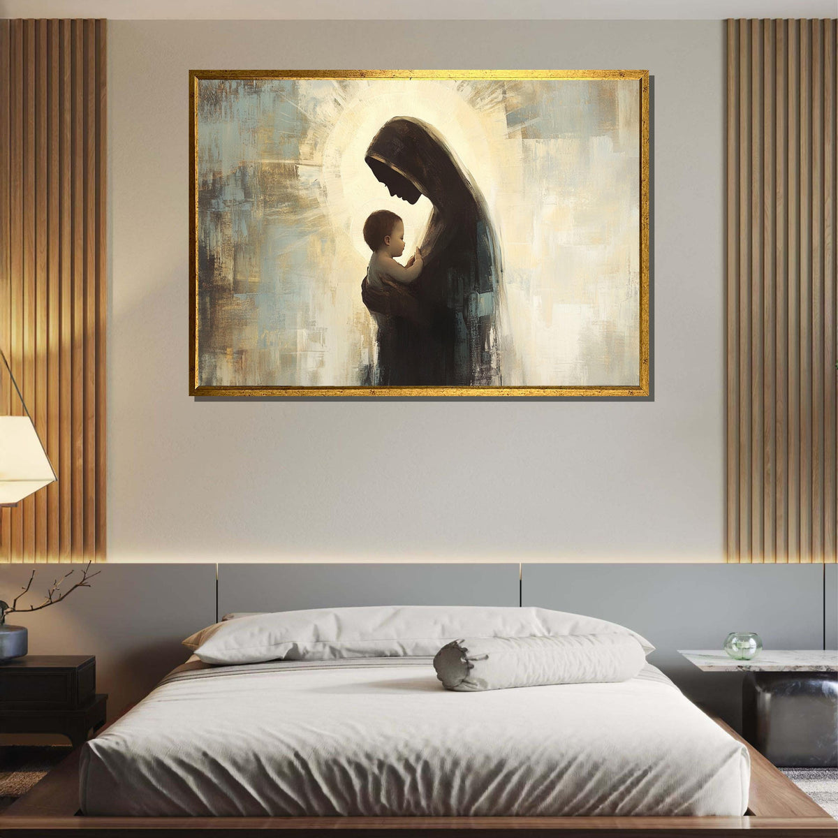 Mother and Child Silhouette Canvas, Holy Madonna Art, Modern Religious Wall Decor, Spiritual Motherhood Artwork, Ready to Hang