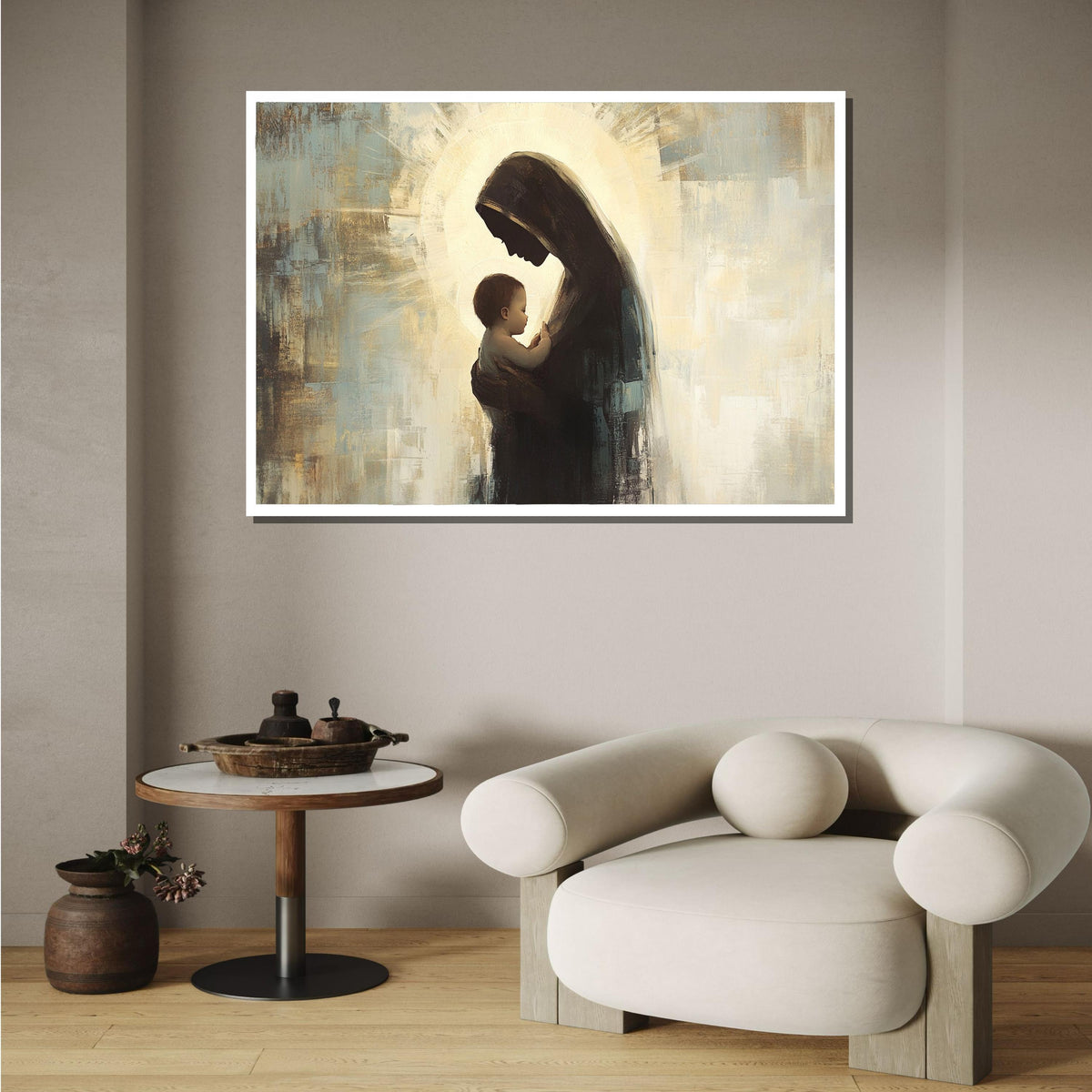 Mother and Child Silhouette Canvas, Holy Madonna Art, Modern Religious Wall Decor, Spiritual Motherhood Artwork, Ready to Hang