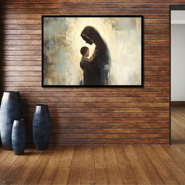 Mother and Child Silhouette Canvas, Holy Madonna Art, Modern Religious Wall Decor, Spiritual Motherhood Artwork, Ready to Hang